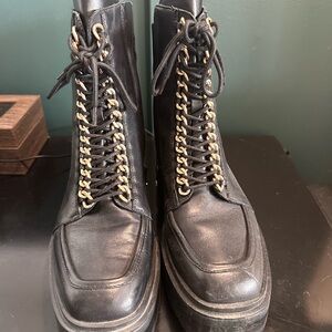 Sam Edelman Black Combat Boots with Gold Accents